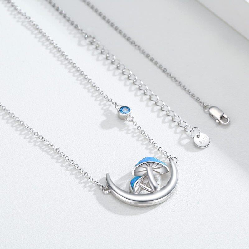 Colar com pingente de lua e cogumelo de opala em prata de lei-3