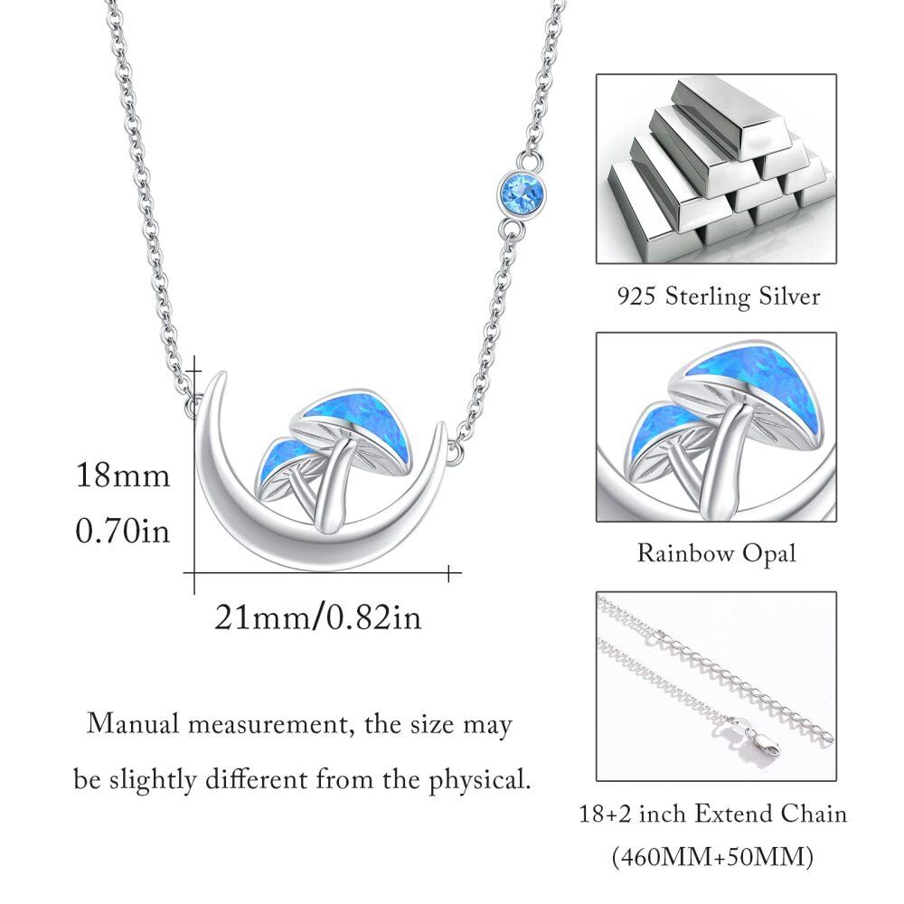 Sterling Silver Opal Mushroom & Moon Pendant Necklace-4