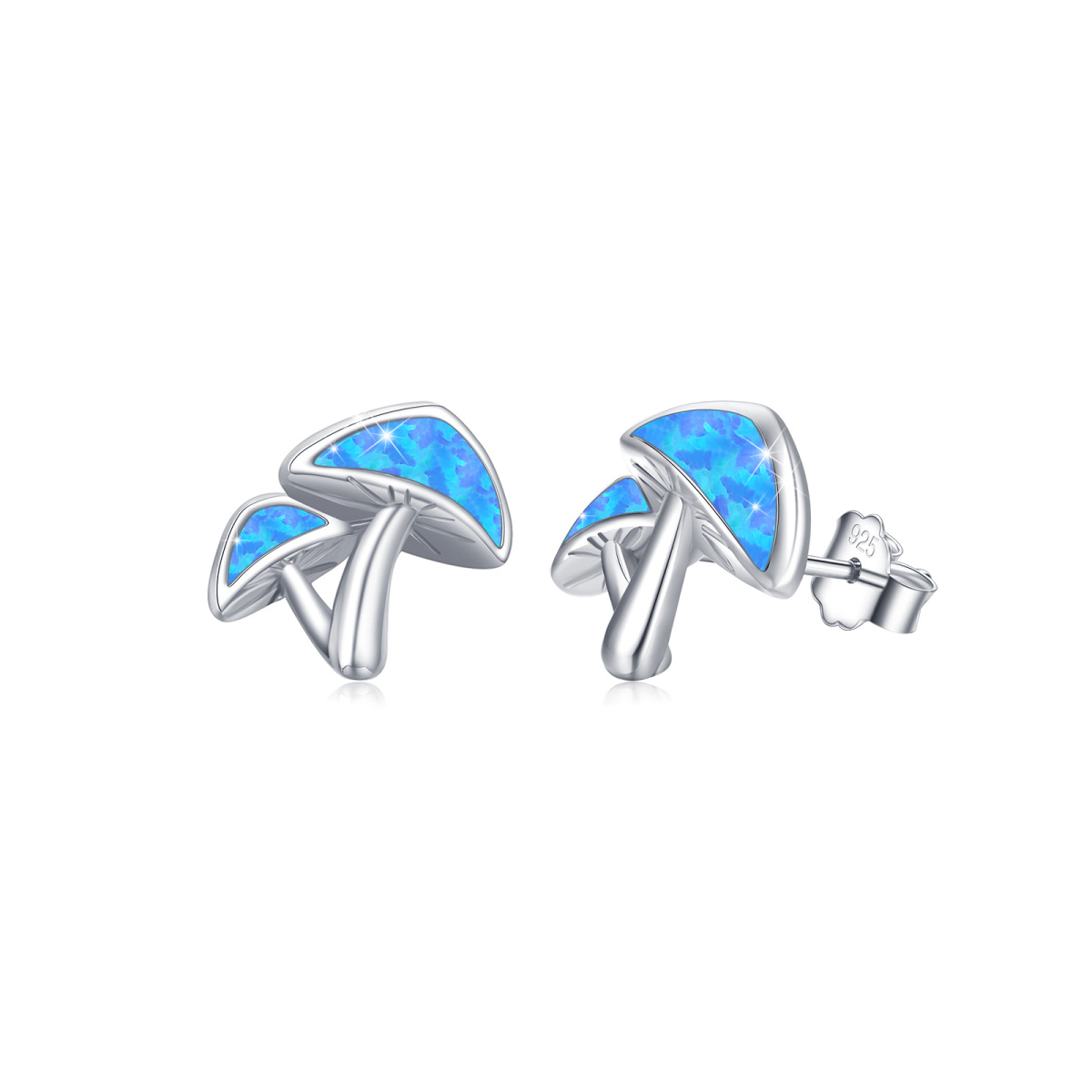 Sterling Silver Opal Mushroom Stud Earrings-1