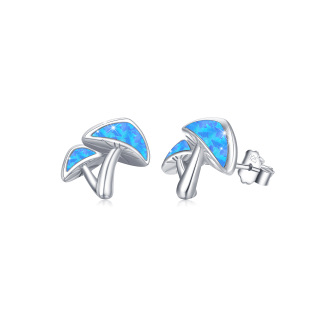 Sterling Silver Opal Mushroom Stud Earrings-29