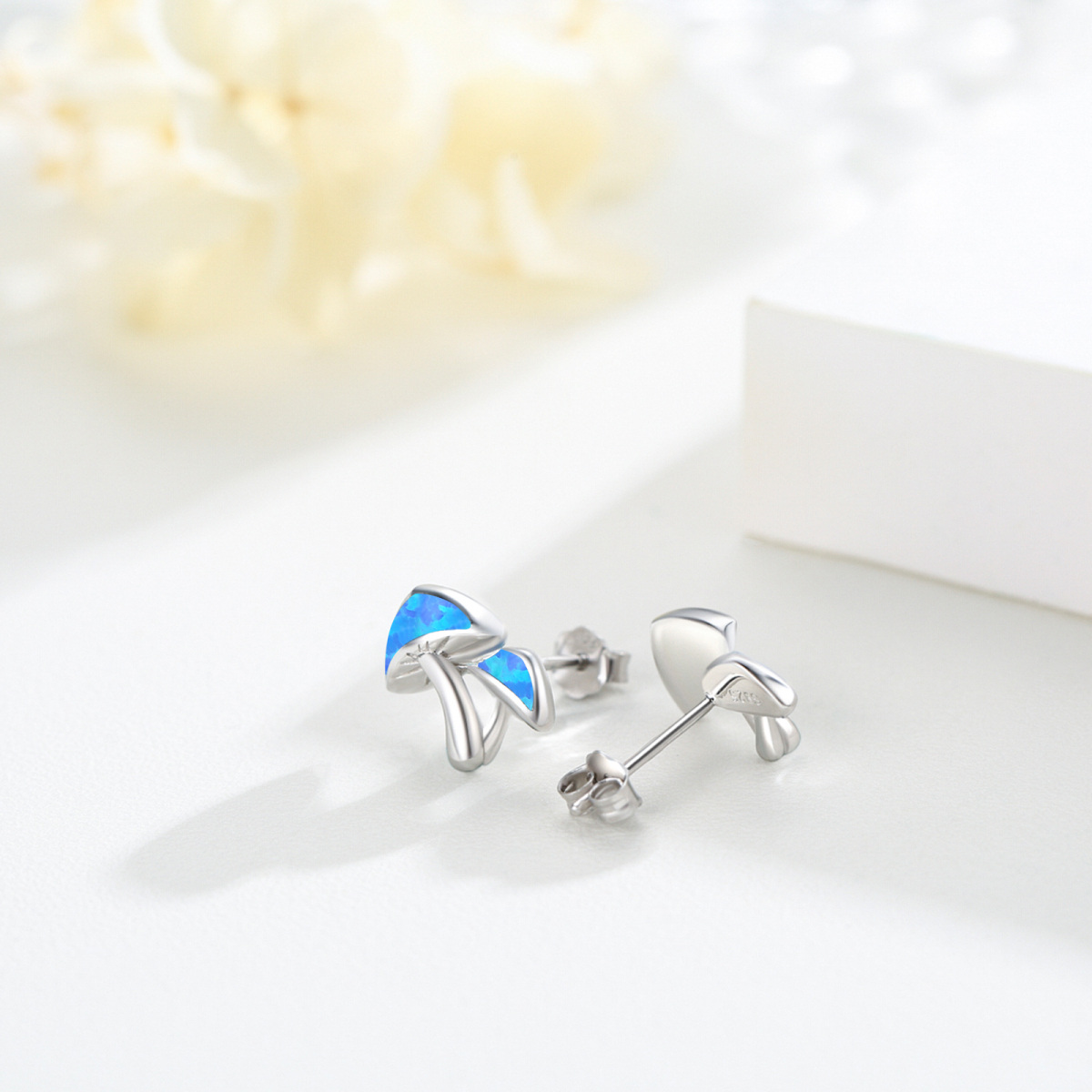 Sterling Silver Opal Mushroom Stud Earrings-4