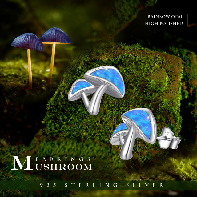 Sterling Silver Opal Mushroom Stud Earrings-6