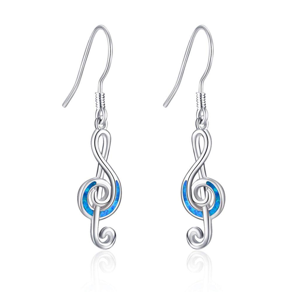 Sterling Silver Opal Music Symbol Drop Earrings-1