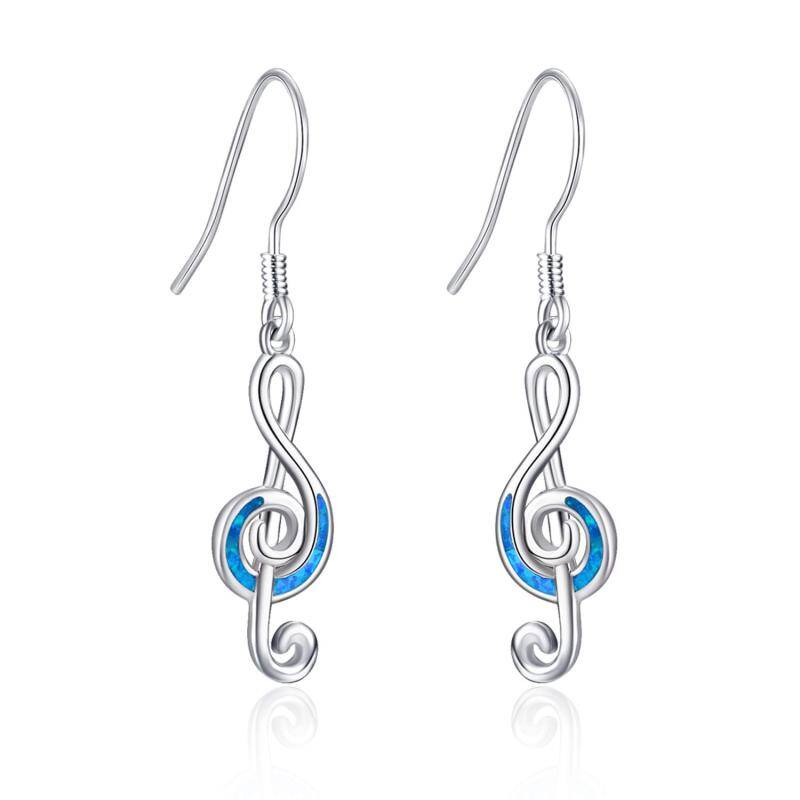 Sterling Silver Opal Music Symbol Drop Earrings-13