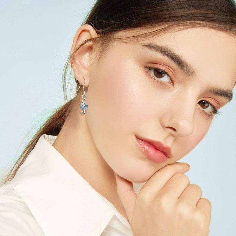 Sterling Silver Opal Music Symbol Drop Earrings-2