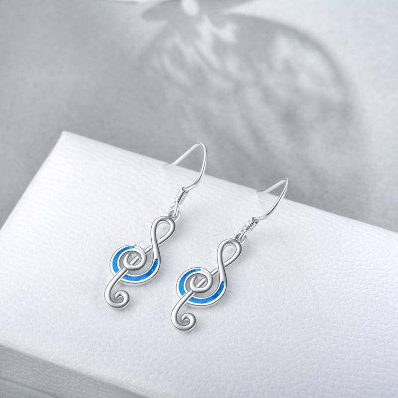 Sterling Silver Opal Music Symbol Drop Earrings-3