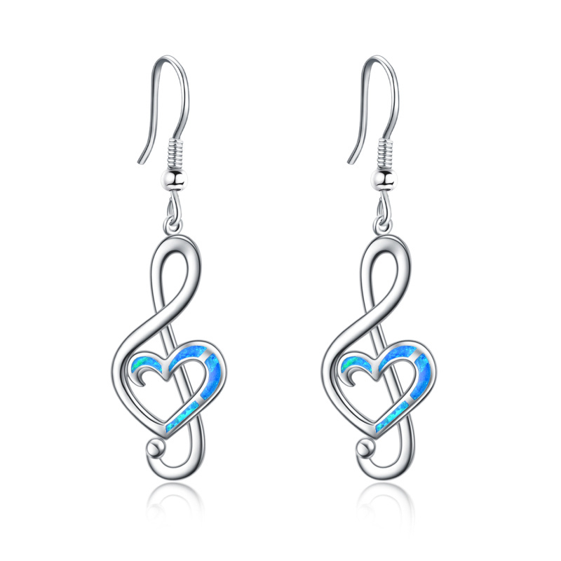 Sterling Silver Opal Music Symbol Drop Earrings-17