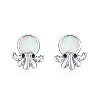 Sterling Silver Opal Octopus Stud Earrings-4