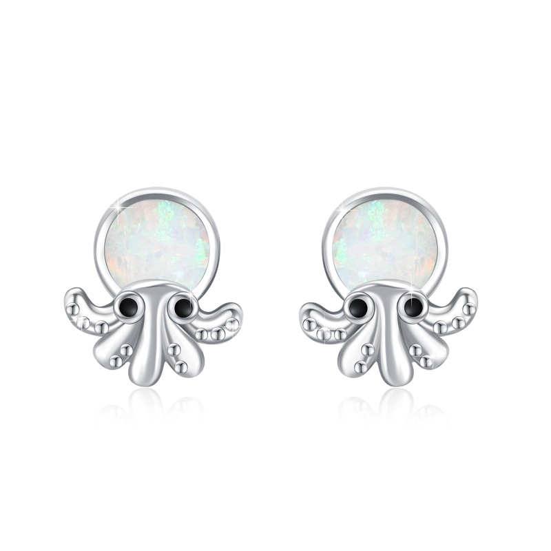Sterling Silver Opal Octopus Stud Earrings-16