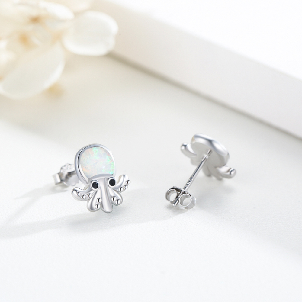 Pendientes Ópalo Pulpo de Plata de Ley-2