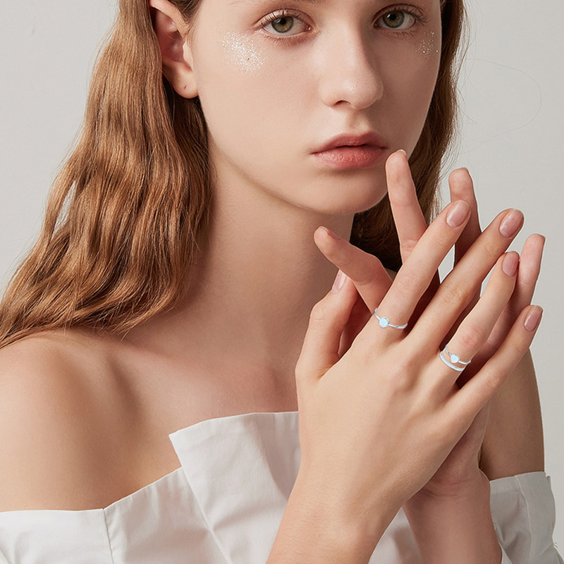 Anillo abierto de plata de ley con ópalo-2