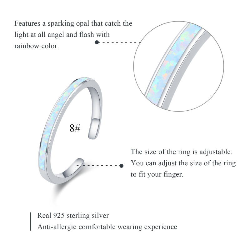 Anillo abierto de plata de ley con ópalo-5