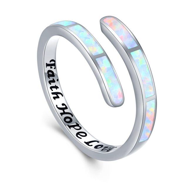 Sterling Silver Opal Open Ring with Engraved Word-1