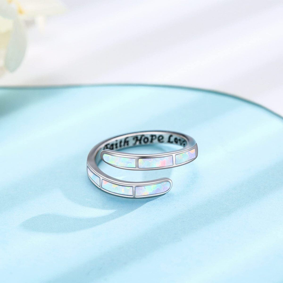 Sterling Silver Opal Open Ring with Engraved Word-4