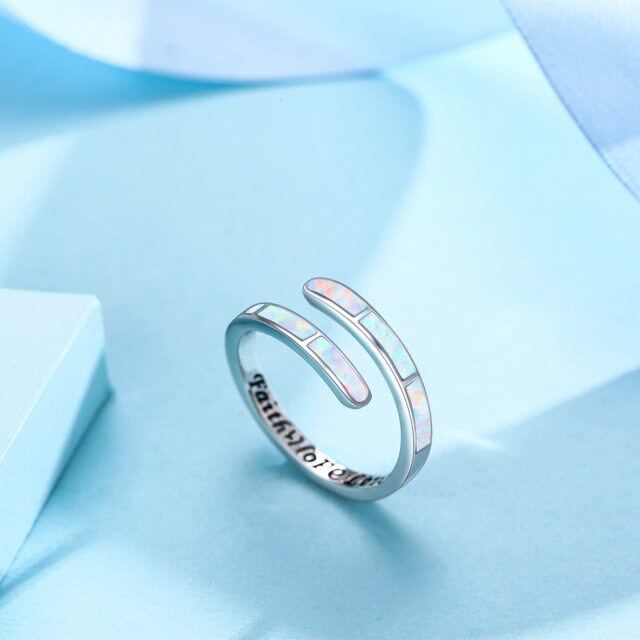 Sterling Silver Opal Open Ring with Engraved Word-5