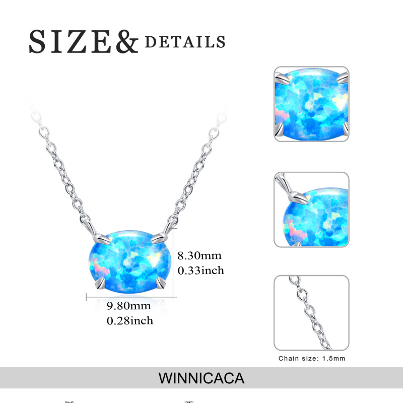 Sterling Silver Opal Oval Shaped Pendant Necklace-5