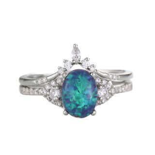 Sterling Silver Opal Oval Shaped Ring-29