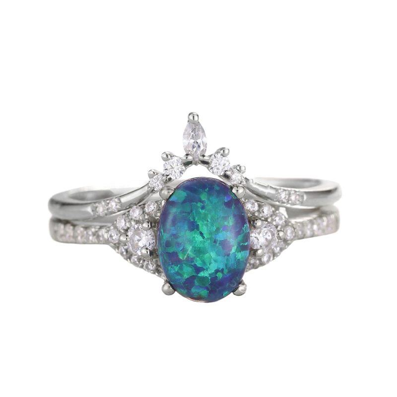 Sterling Silver Opal Oval Shaped Ring-12