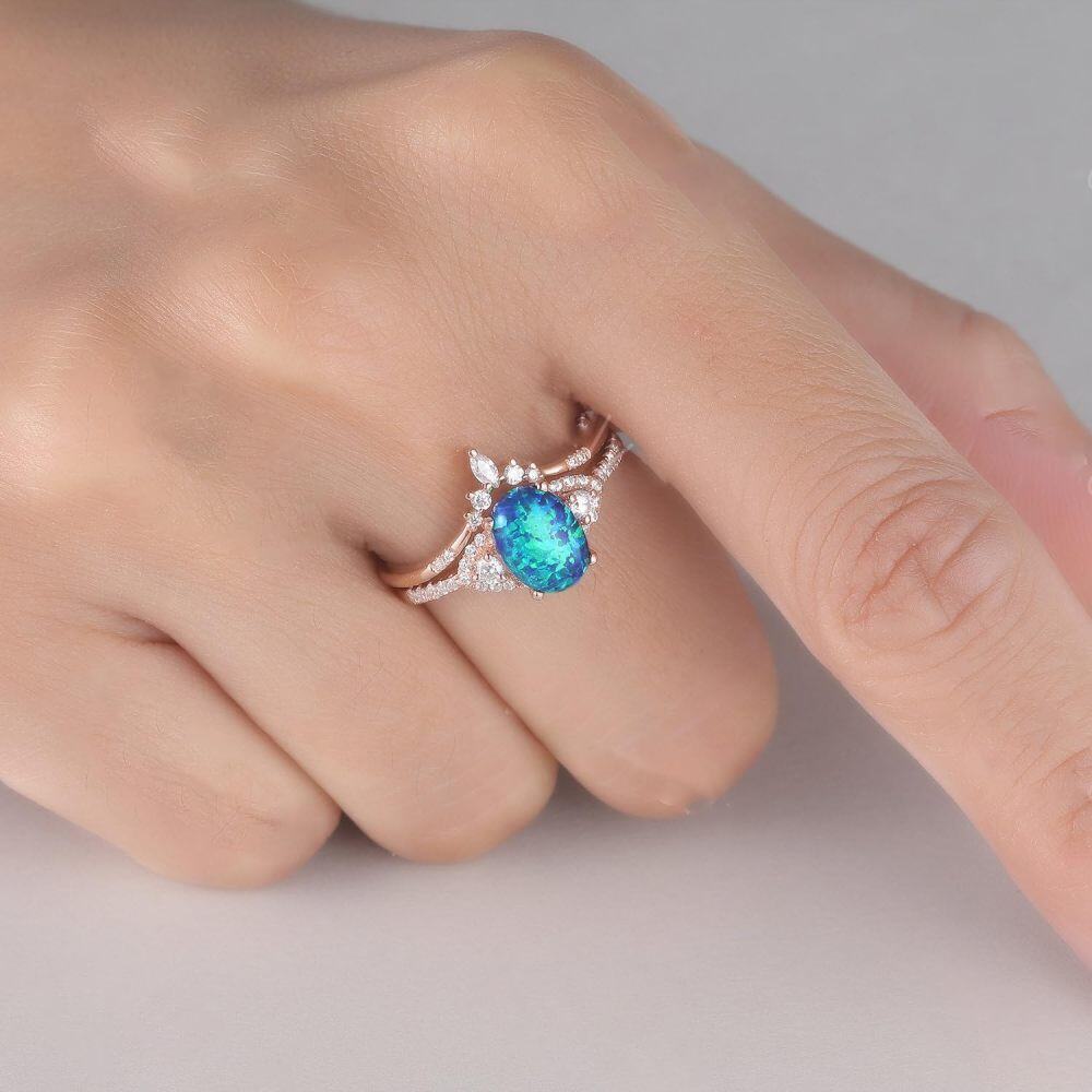 Sterling Silver Opal Oval Shaped Ring-2