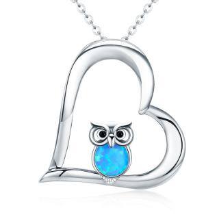 Sterling Silver Opal Owl & Heart Pendant Necklace-31