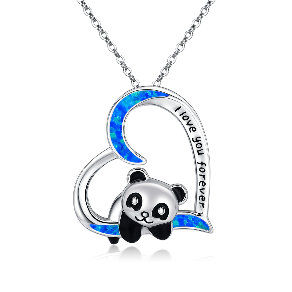 Collar con colgante de corazón de panda de ópalo de plata de ley-1