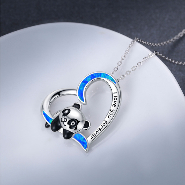 Sterling Silver Opal Panda & Heart Pendant Necklace-3