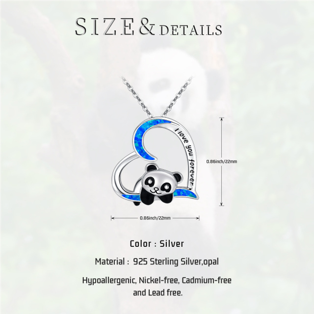 Collier pendentif coeur panda opale en argent sterling-4