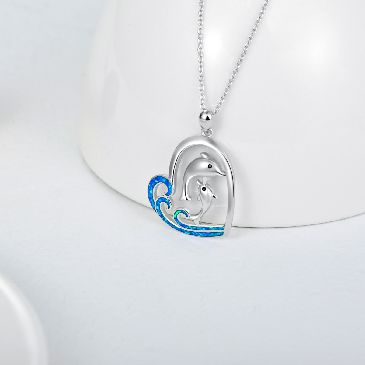 Sterling Silver Opal Panda Pendant Necklace-3