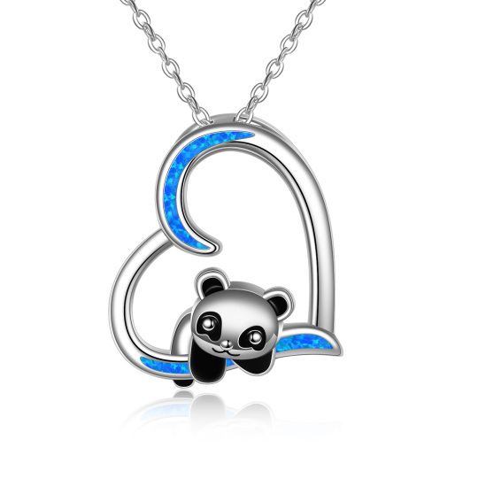 Halskette mit Panda-Anhänger aus Sterlingsilber mit Opal