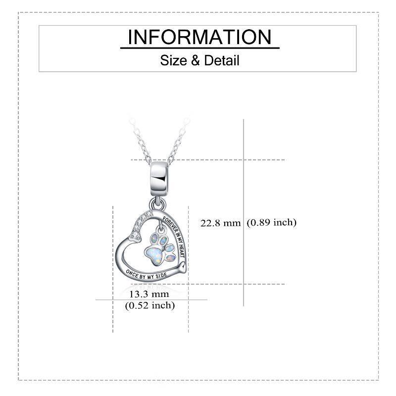 Sterling Silver Opal Paw & Heart Pendant Necklace with Engraved Word-5