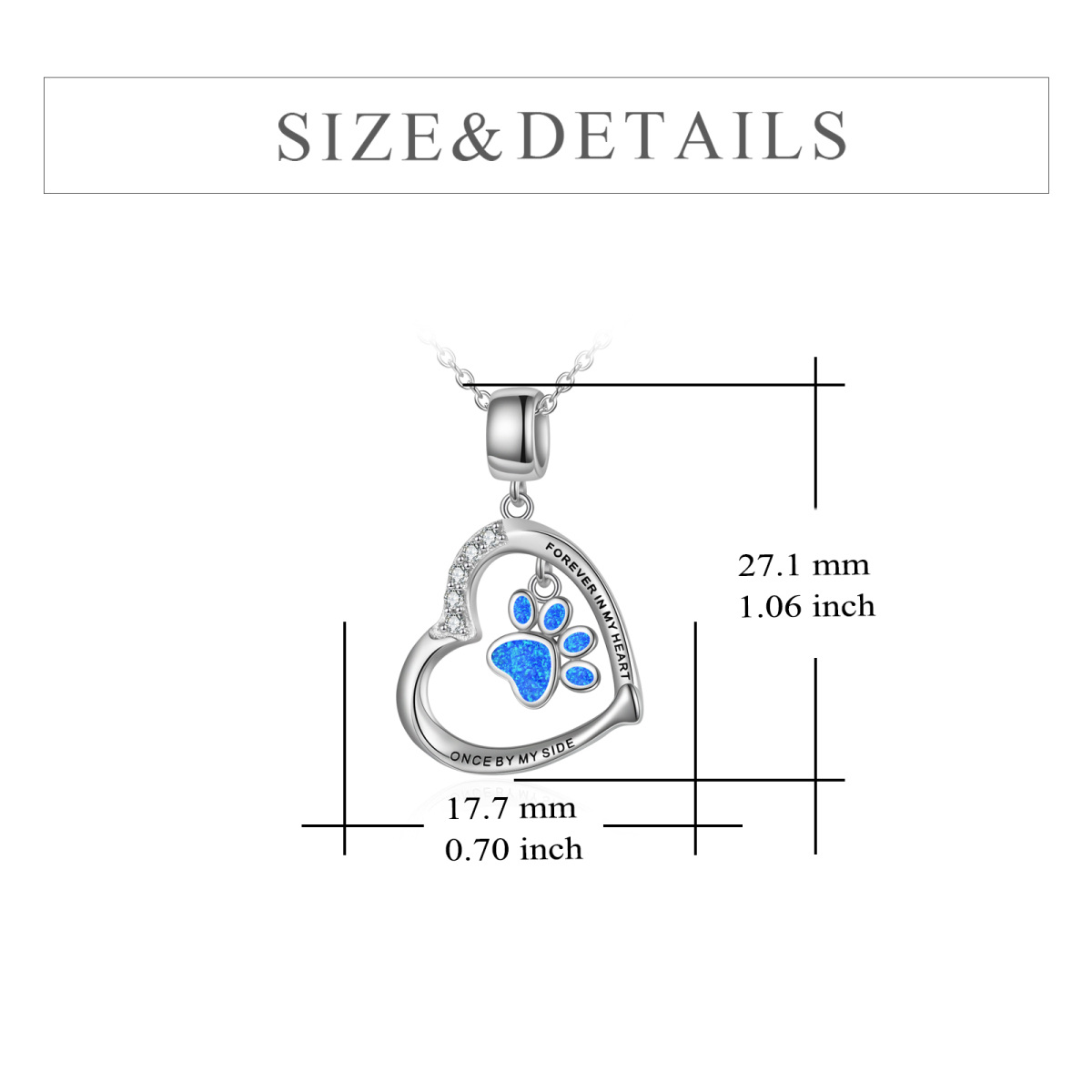 Sterling Silver Cubic Zirconia Opal Paw With Heart Pendant Necklace With Engraved Word For Women-5