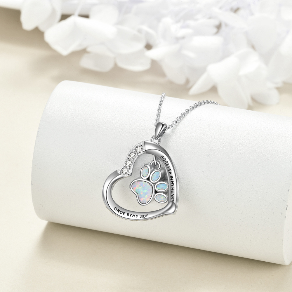 Sterling zilveren opaalpoot hart urn ketting voor as met gegraveerd woord-3