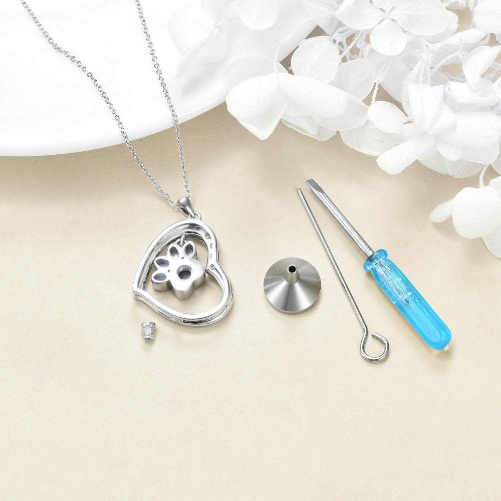 Sterling zilveren opaalpoot hart urn ketting voor as met gegraveerd woord-4
