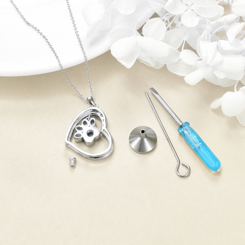 Sterling Silver Opal Paw & Heart Urn Necklace for Ashes with Engraved Word-4