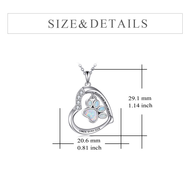 Sterling Silver Opal Paw & Heart Urn Necklace for Ashes with Engraved Word-5