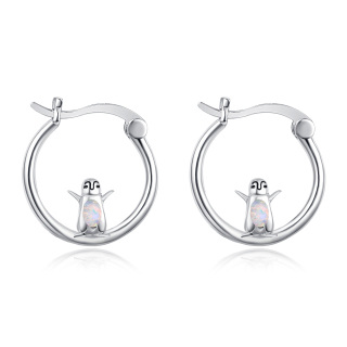 Sterling Silver Opal Penguin Hoop Earrings-20