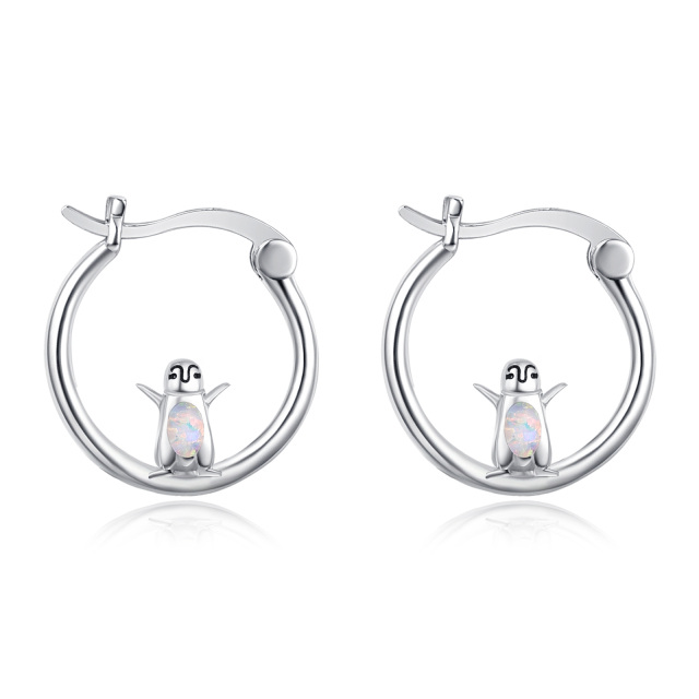 Sterling Silver Opal Penguin Hoop Earrings