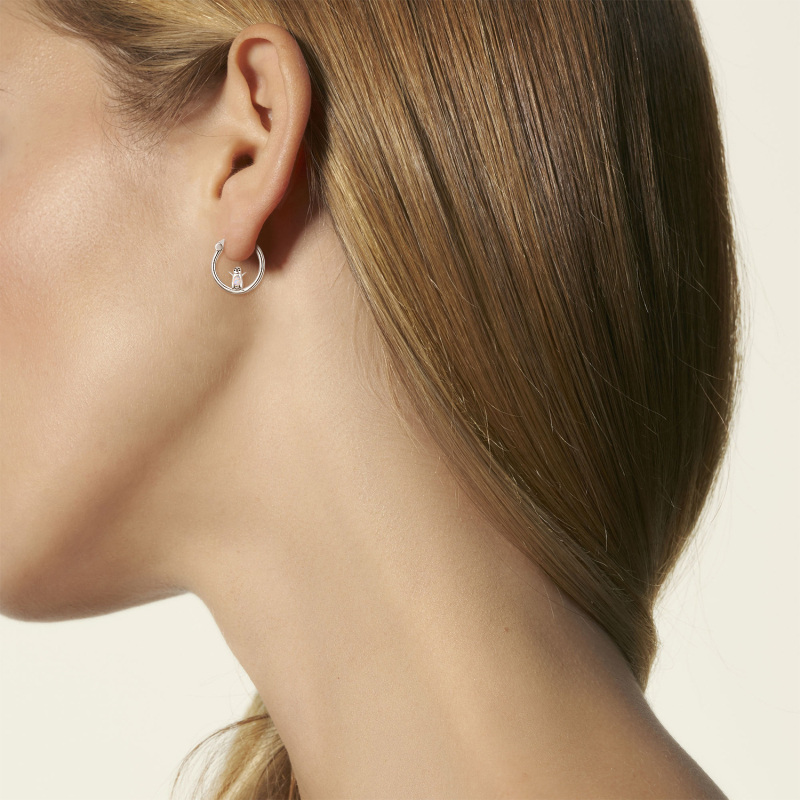 Sterling Silver Opal Penguin Hoop Earrings-4