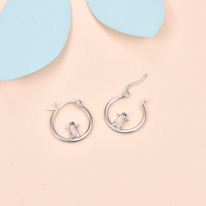 Sterling Silver Opal Penguin Hoop Earrings-5