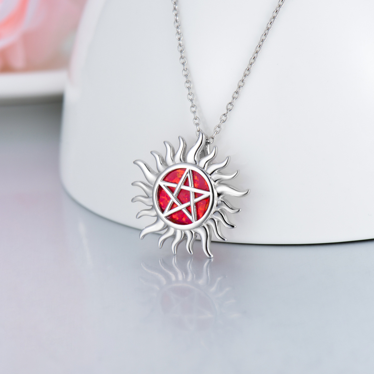 Collier pendentif soleil pentagramme opale en argent sterling-5