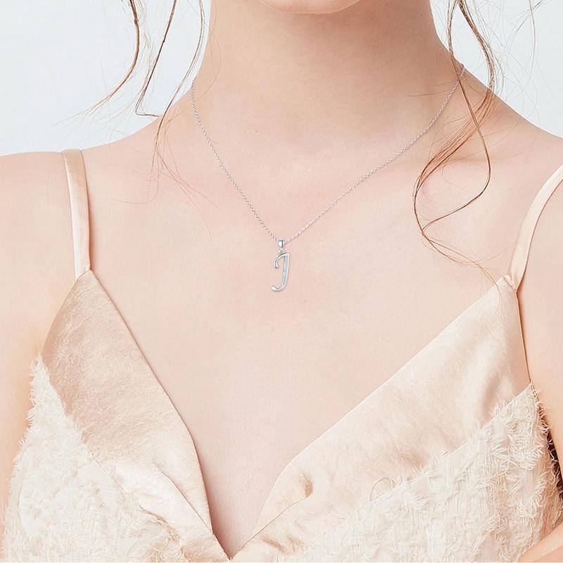 Sterling Silver Opal Personalized Initial Letter J Pendant Necklace-2