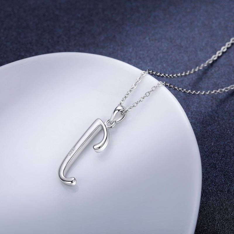 Sterling Silver Opal Personalized Initial Letter J Pendant Necklace-6