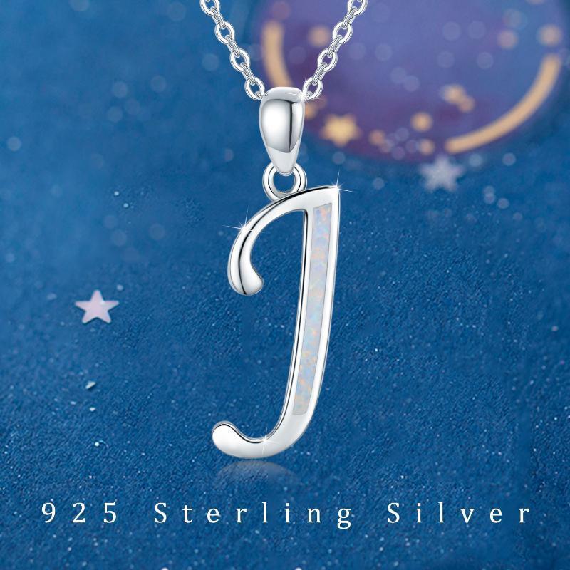 Colar com pingente de prata esterlina Opala Personalizado Letra Inicial J-8