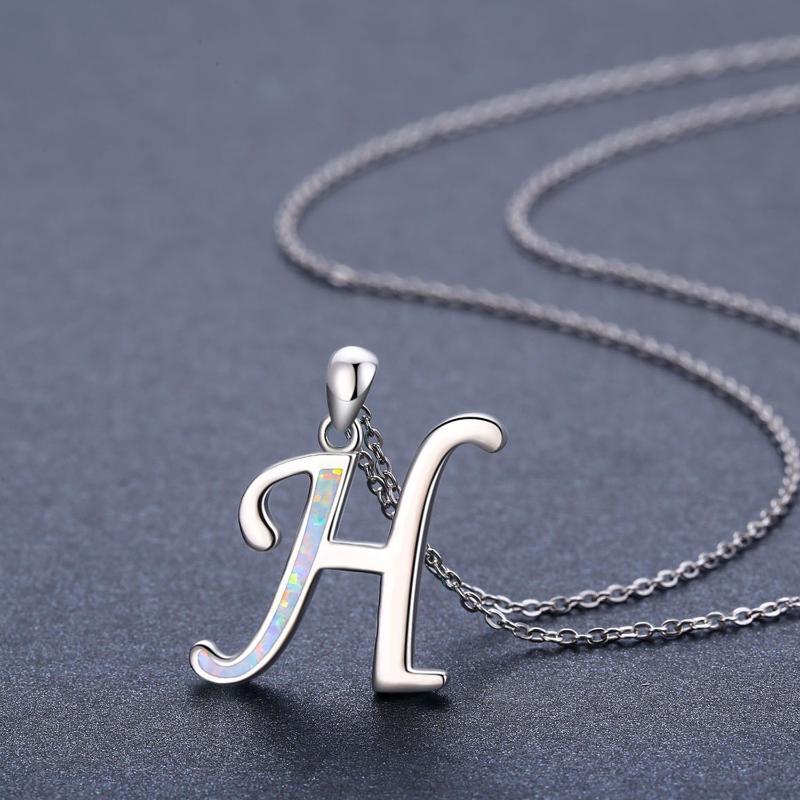 Colar com pingente de prata esterlina Opala Personalizado Letra Inicial H-4