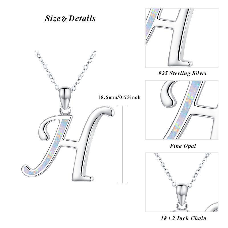 Colar com pingente de prata esterlina Opala Personalizado Letra Inicial H-6