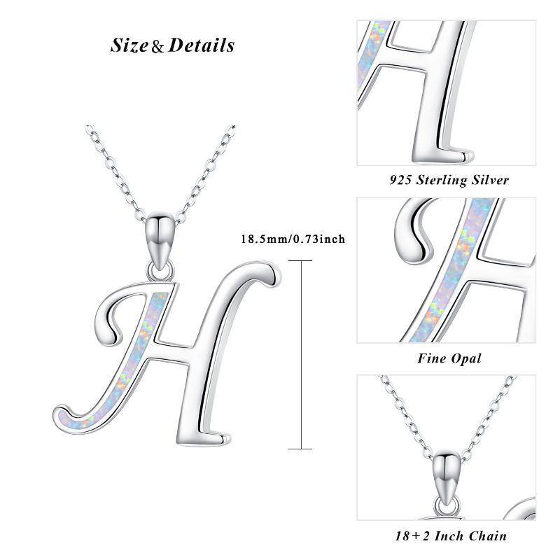 Sterling Silver Opal Personalized Initial Letter H Pendant Necklace-6