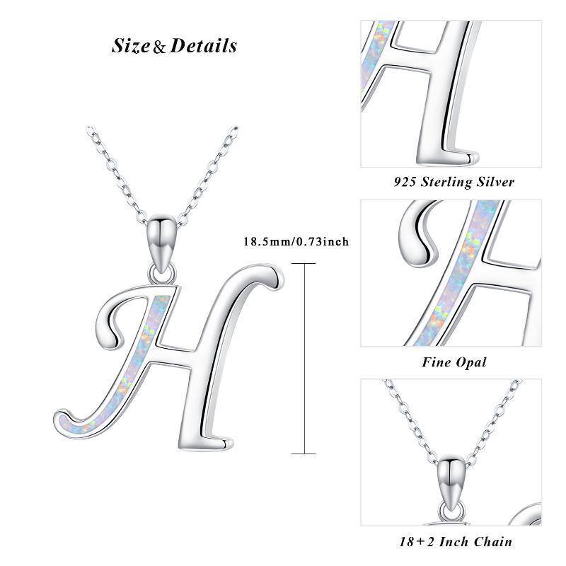 Sterling Silver Opal Personalized Initial Letter H Pendant Necklace-6