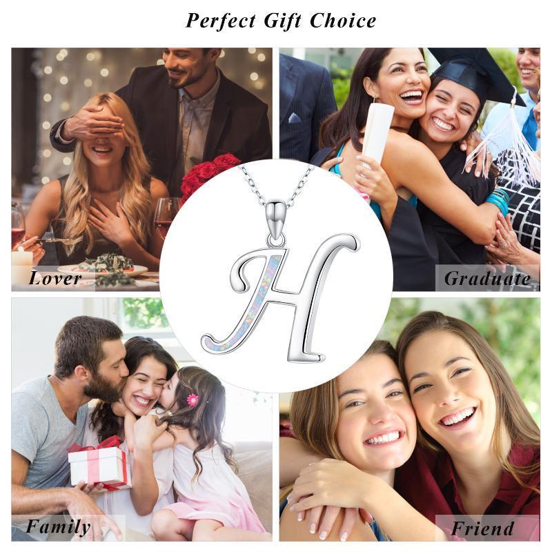 Colar com pingente de prata esterlina Opala Personalizado Letra Inicial H-7