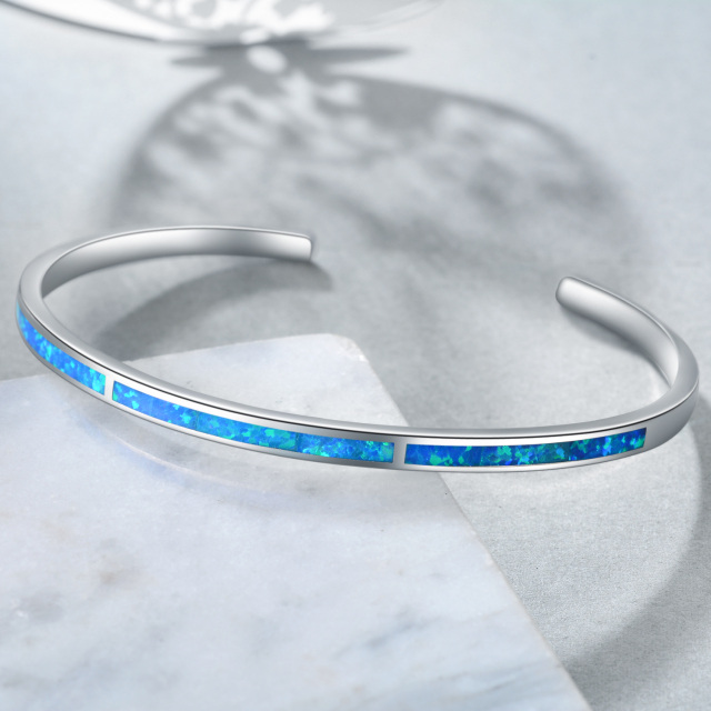 Sterling Silber Opal Armreif schlicht-3