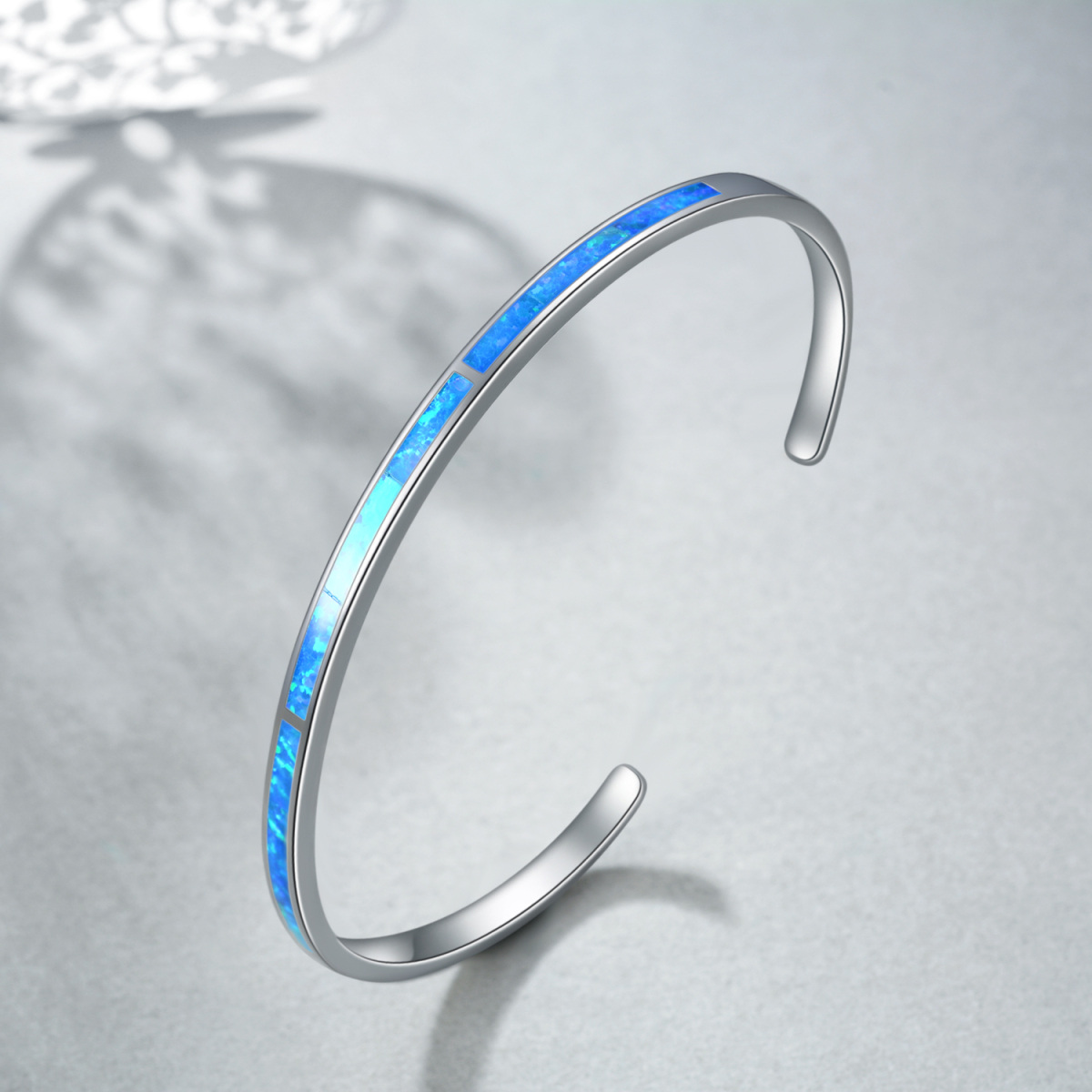 Sterling Silver Opal Plain Bangle-4